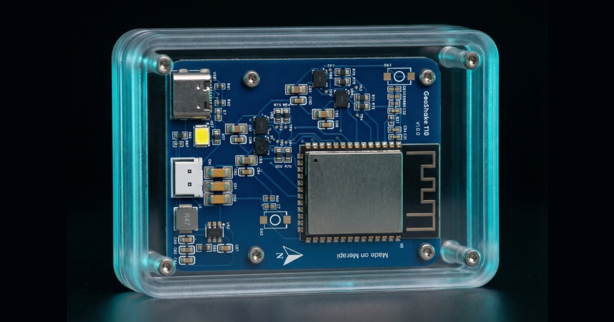 GeoShake T1 seismic sensor with ESP32 and quad LSM6DSO accelerometers
