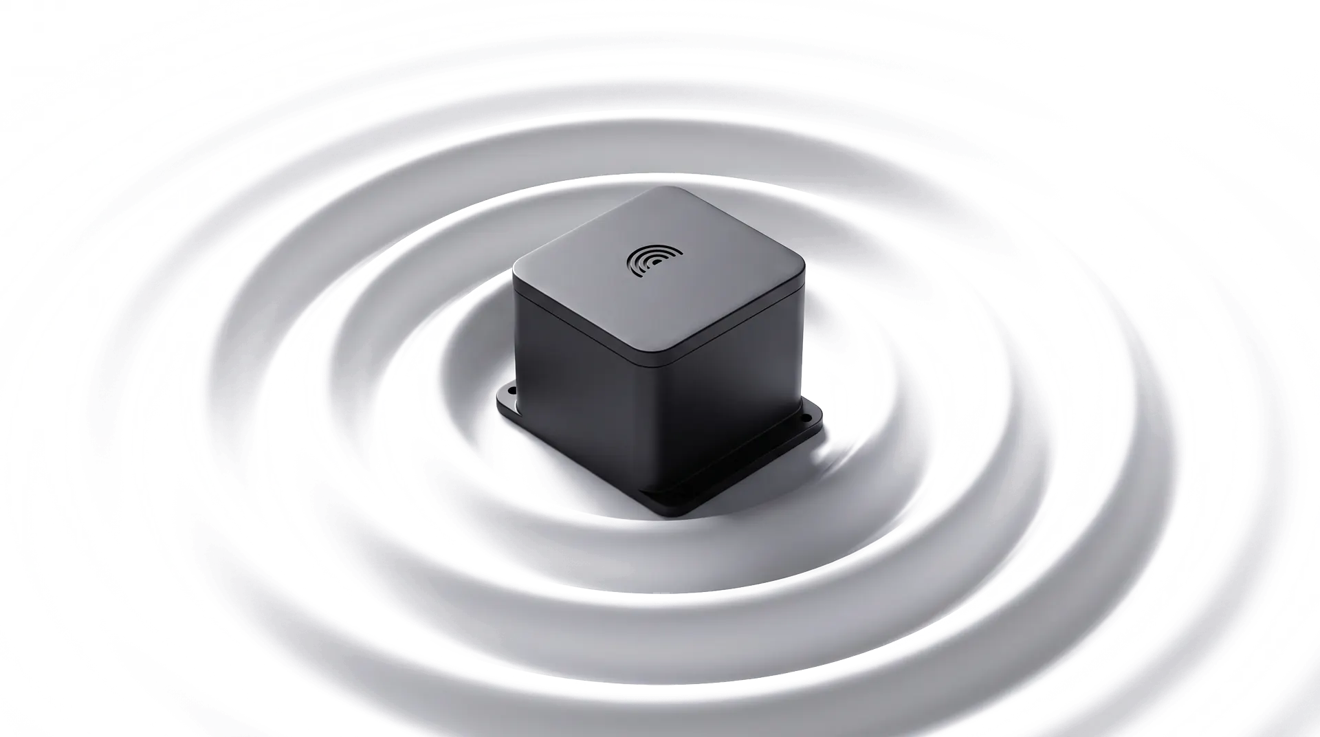 GeoShake T1 seismic sensor node resting at the center of concentric ripples